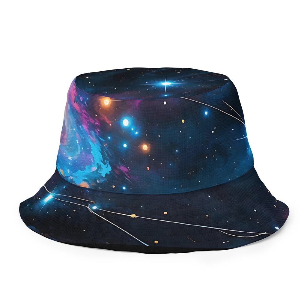 Galaxy reversible bucket hat inside view showing alternate side, two-in-one versatile design