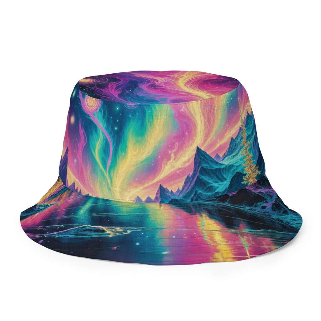 Psychedelic Nights reversible bucket hat inside view showing alternate side, two-in-one versatile design