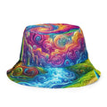 Galaxy reversible bucket hat with cosmic space print design, all-over print streetwear accessory