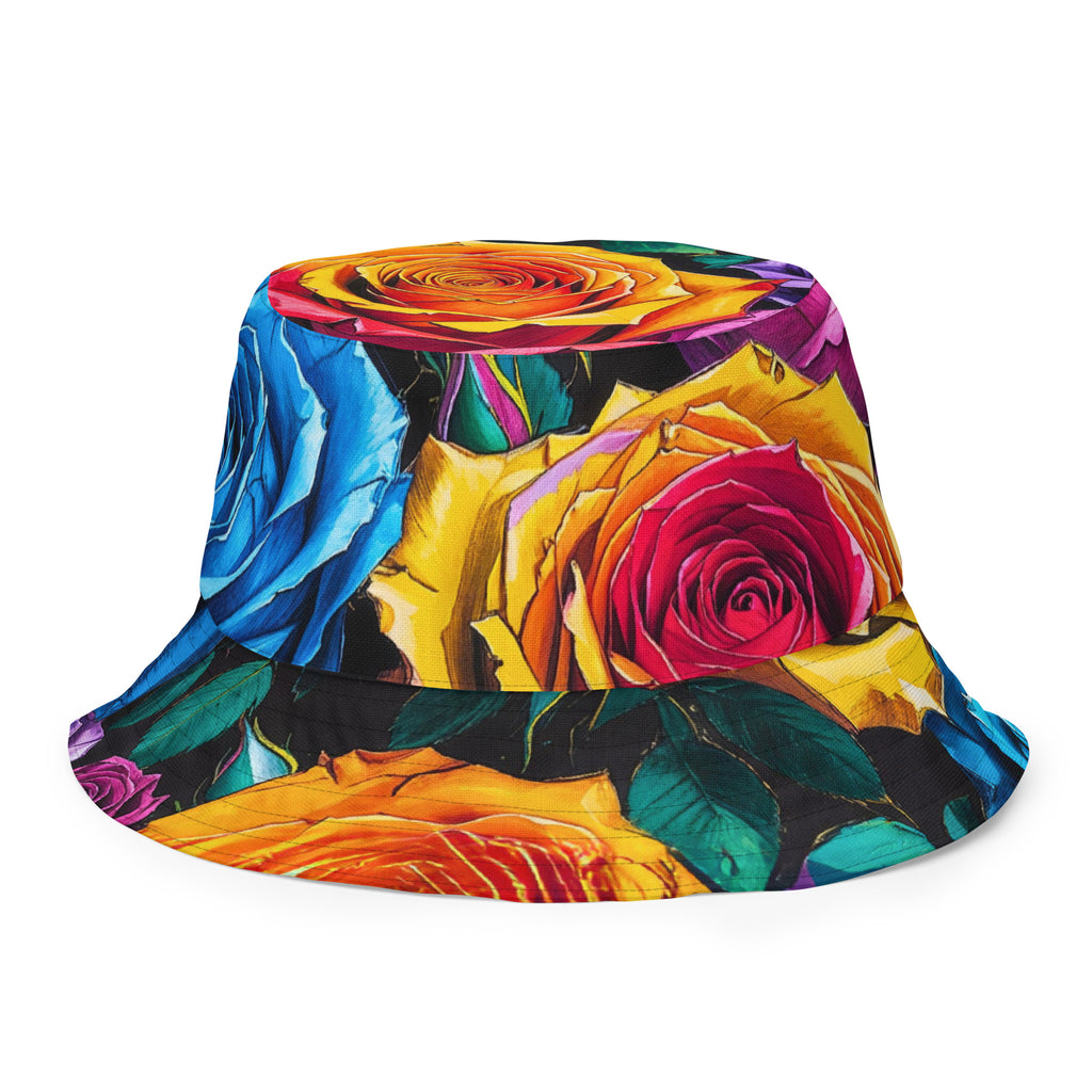 Nature reversible bucket hat with botanical pattern, all-over print outdoor accessory