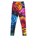 Rose yoga leggings with floral print pattern, high-waisted activewear front view