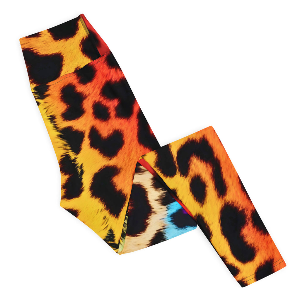 Prism cheetah yoga leggings with colorful animal print, four-way stretch activewear side view