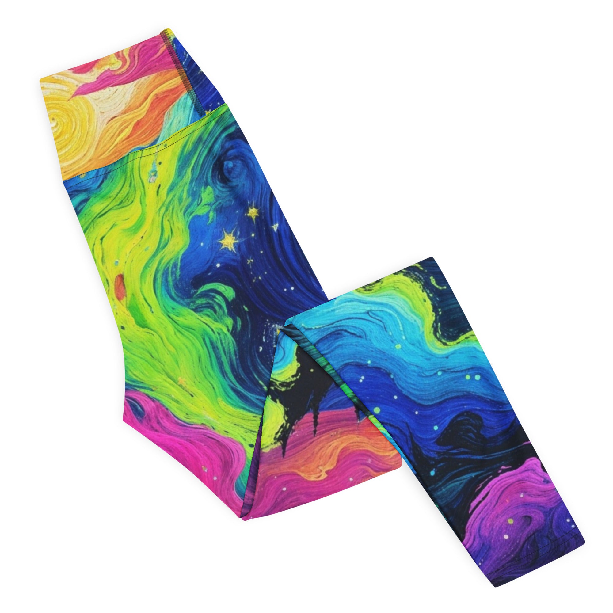 Psychedelic Nights yoga leggings with psychedelic pattern, premium activewear side angle