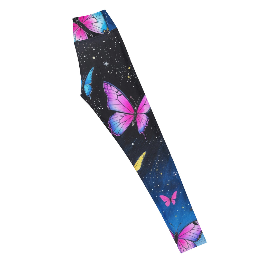 Cosmic Butterflies yoga leggings with dreamy butterfly pattern, four-way stretch activewear side view