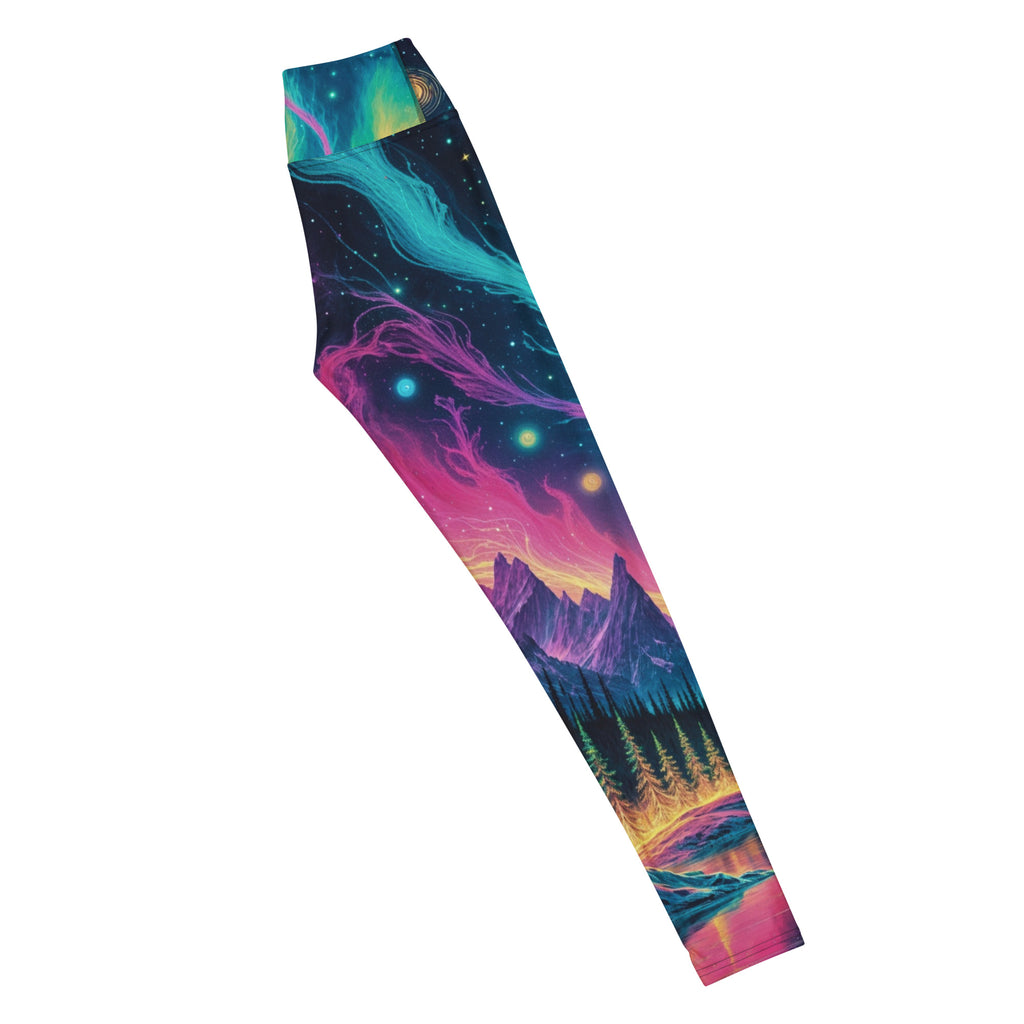 Psychedelic Aura yoga leggings with bold aura print, four-way stretch activewear side view