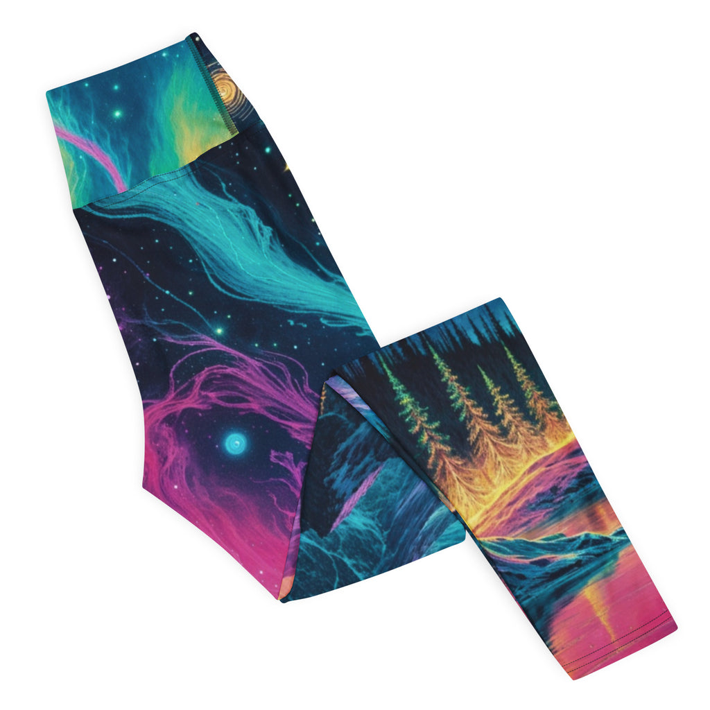 Psychedelic Aura yoga leggings with psychedelic pattern, premium activewear side angle