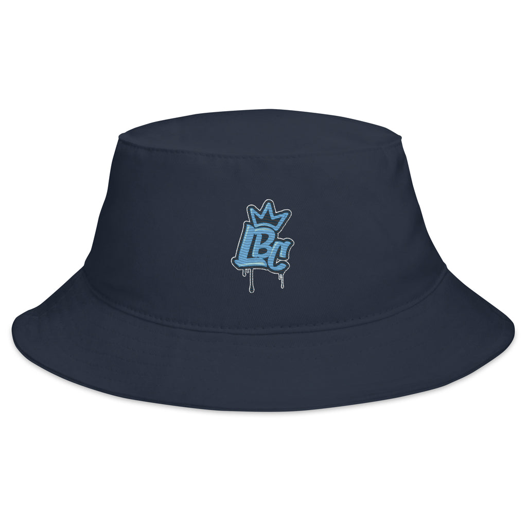 LBC bucket hat in navy blue with embroidered logo, Long Island streetwear accessory