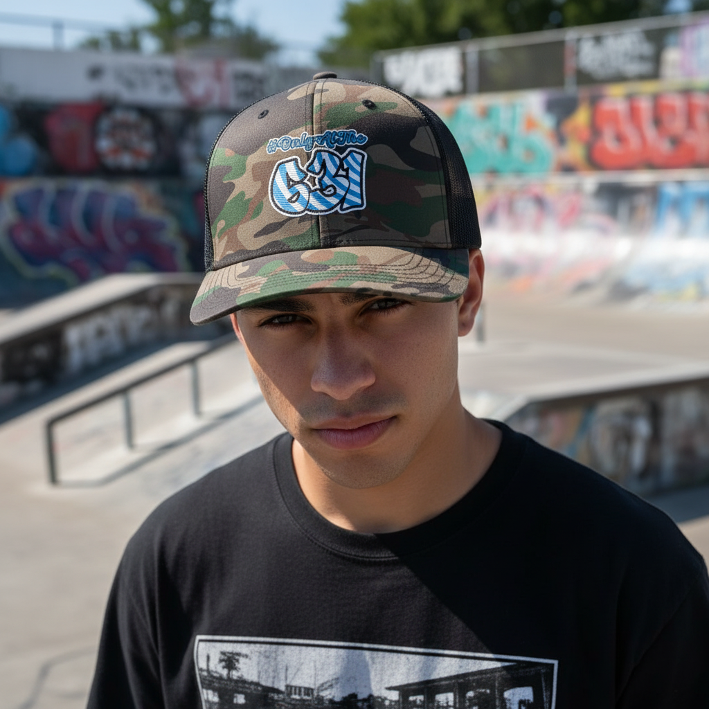 Camouflage 631 Trucker Hat Lifestyle - Long Island Skate Park
