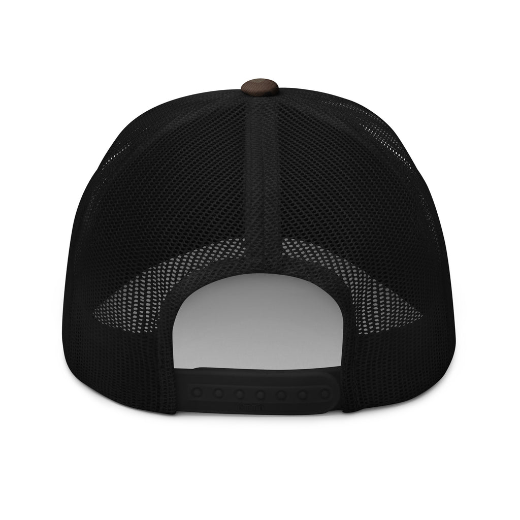 Freedom Flight camo trucker hat in camo with black mesh back, adjustable snapback rear view