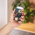 can cooler featuring American  flag an eagle