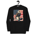 Freedom Flight premium hoodie in black with Americana eagle and flag design, heavyweight fleece