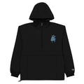 Embroidered LBC × Champion packable jacket in black, lightweight windbreaker with embroidered logo