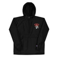 631 Gallery × Champion packable jacket in black with Trippin embroidery, packable pouch jacket