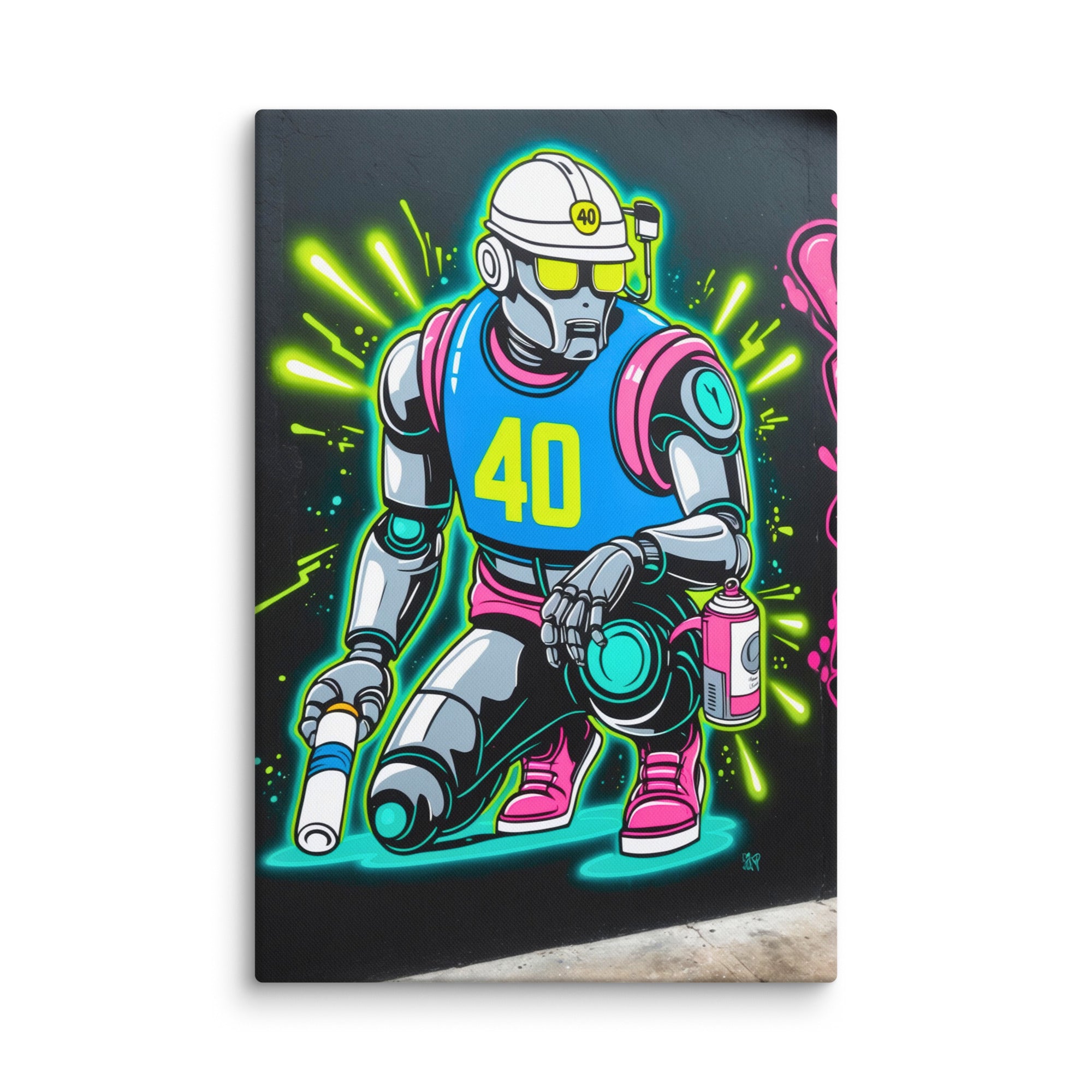 Graffiti Bot canvas prints in multiple sizes, perfect for home, office, or gallery wall arrangements
