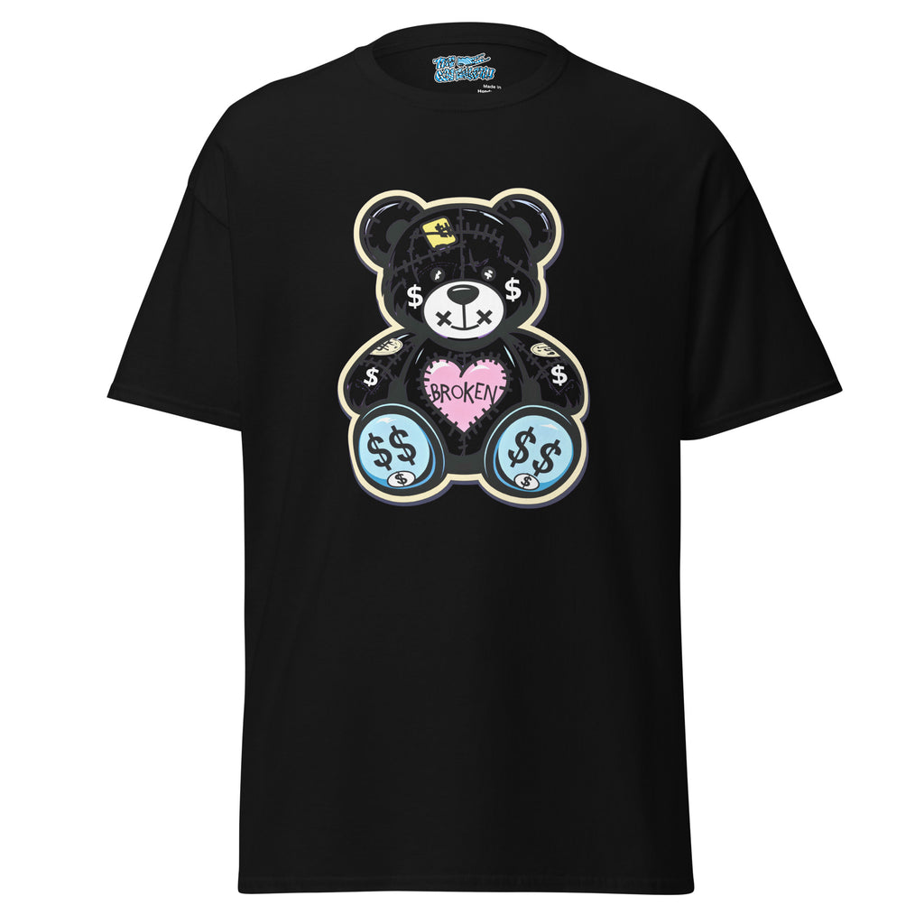 Heartbreak Bear graphic tee with a moody bear and broken heart design. Bold streetwear style with emotional edge for trendsetters.