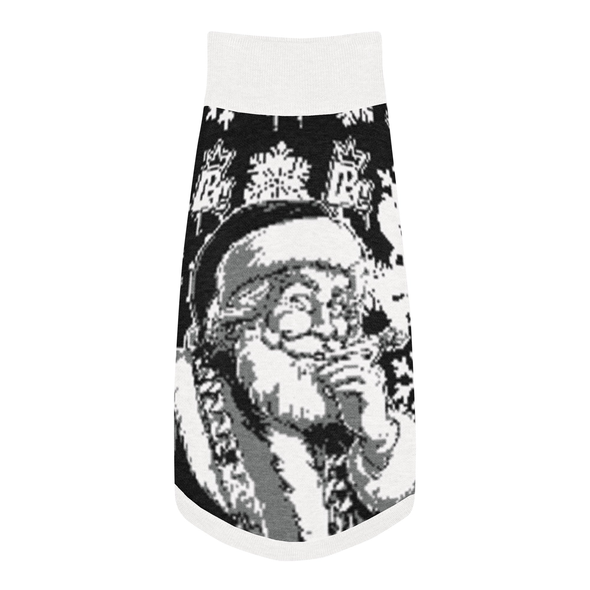 Custom Christmas pet sweater in 2XS size back view, festive knitted dog sweater