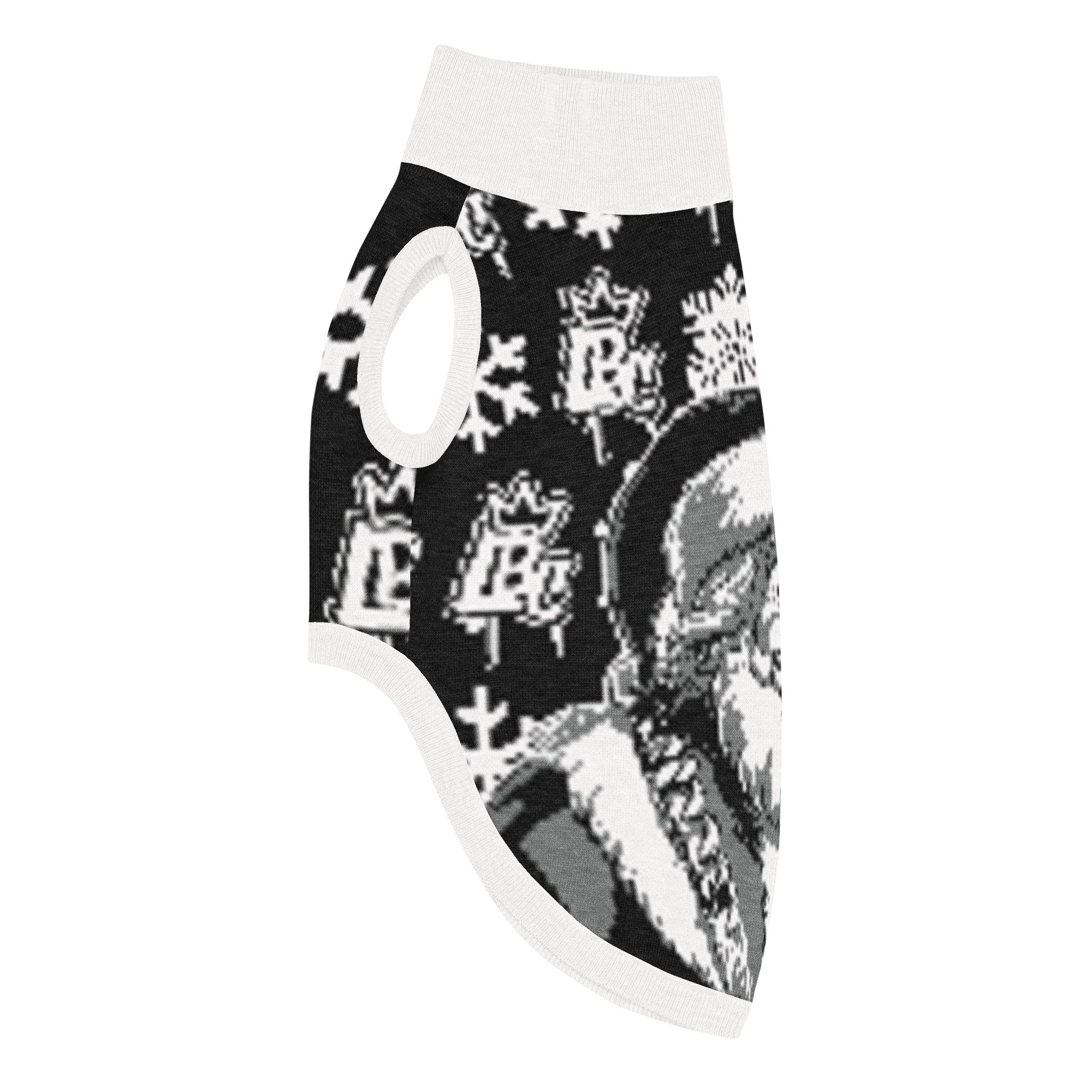 Custom Christmas pet sweater in 2XS size left side view, knitted holiday dog sweater