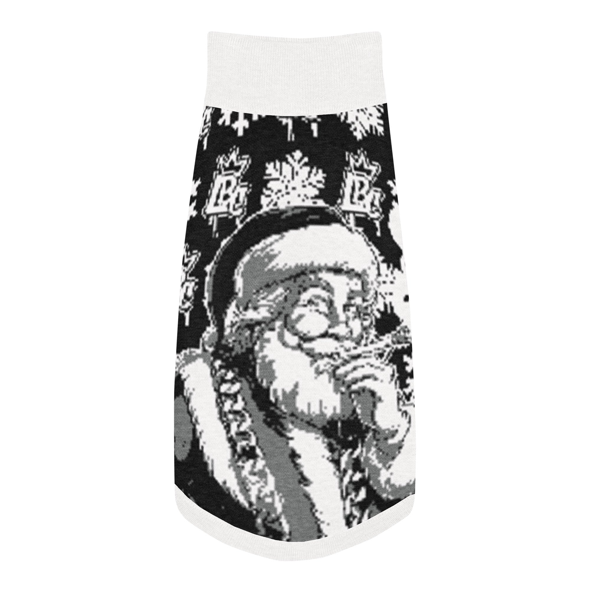 Custom Christmas pet sweater in XS size back view, knitted holiday dog sweater