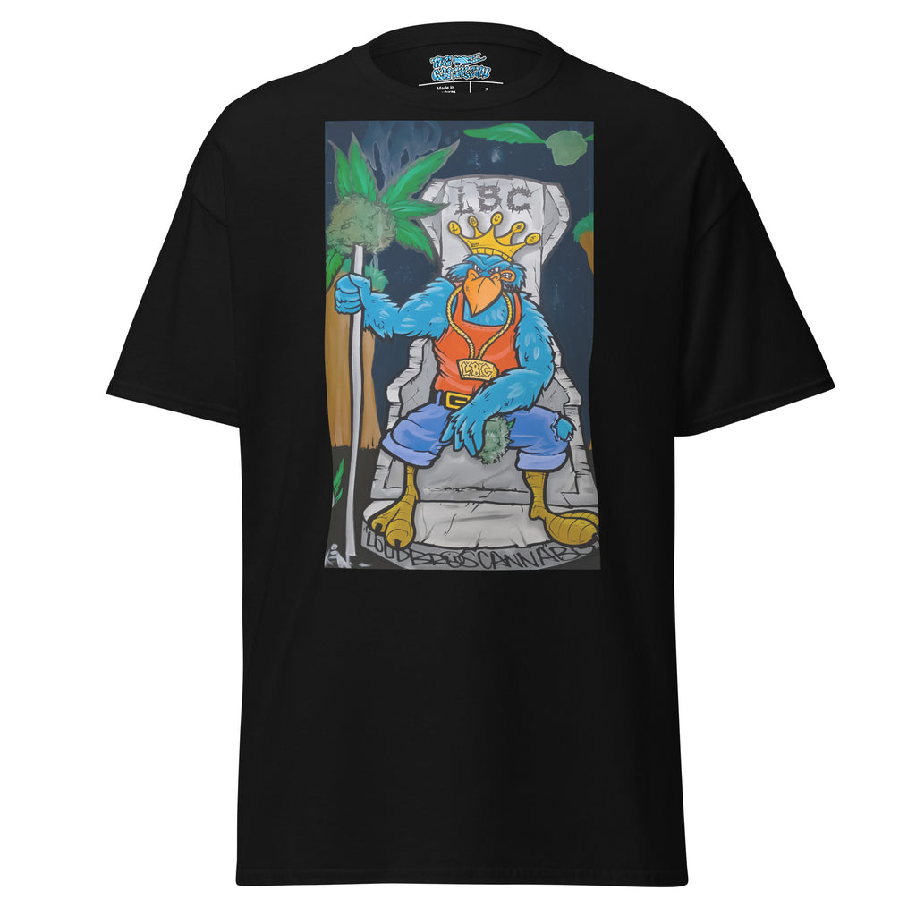 Throne Talk Tee with Zeus, LBC mascot, in a bold collaboration with 631 Gallery, combining mythological energy and streetwear style.