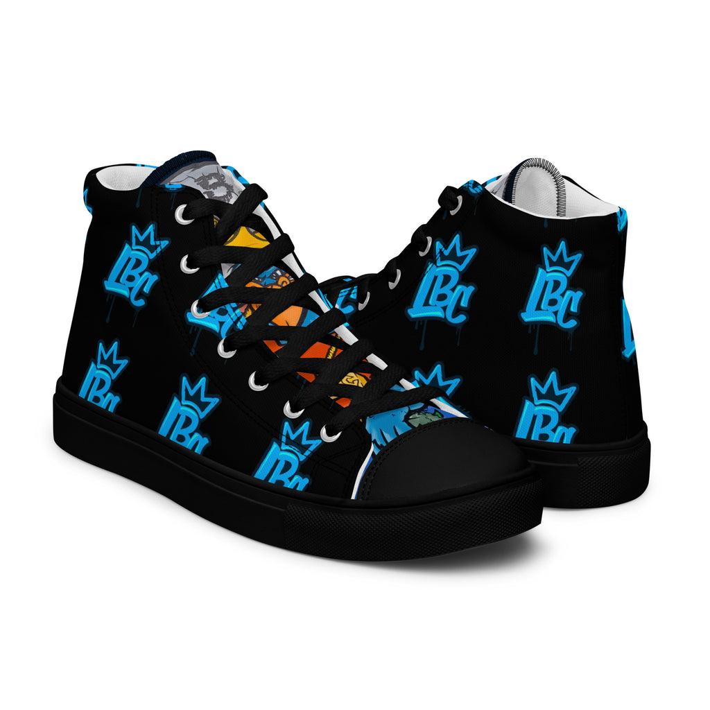side view of lbc high top canvas shoes showing faux leather toe cap and padded collar for comfortable streetwear style