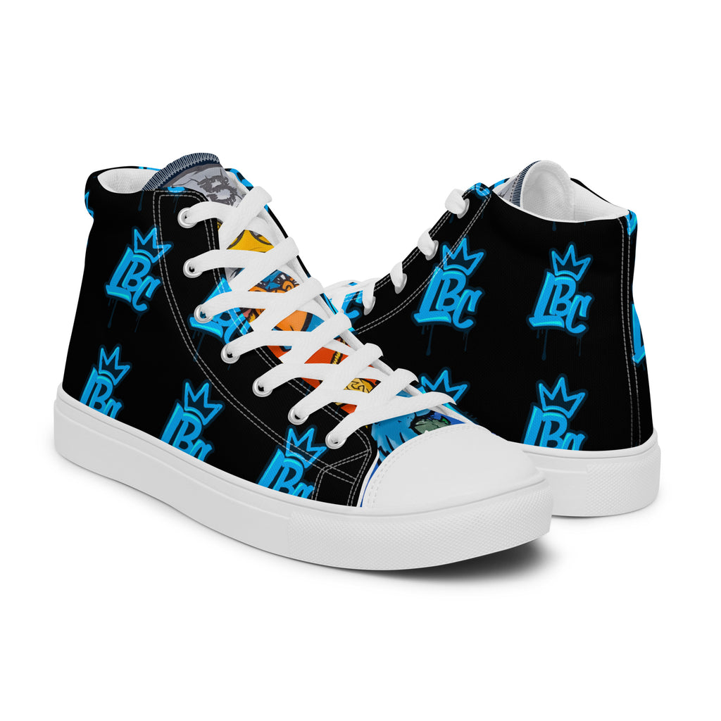 lbc high top canvas shoes worn with streetwear outfit, showing comfort and bold handmade design