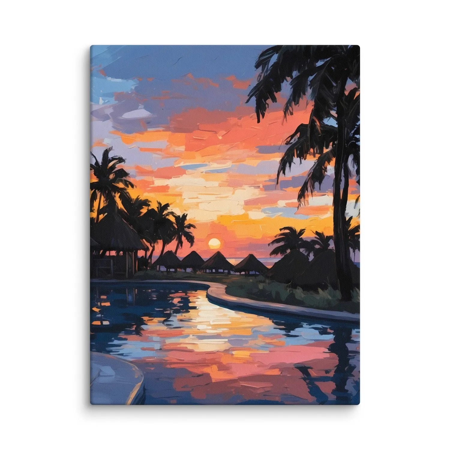 Luxe Poolside Vibes canvas, a stunning piece capturing luxury resort vibes, ideal for creating a serene, opulent atmosphere in your home.