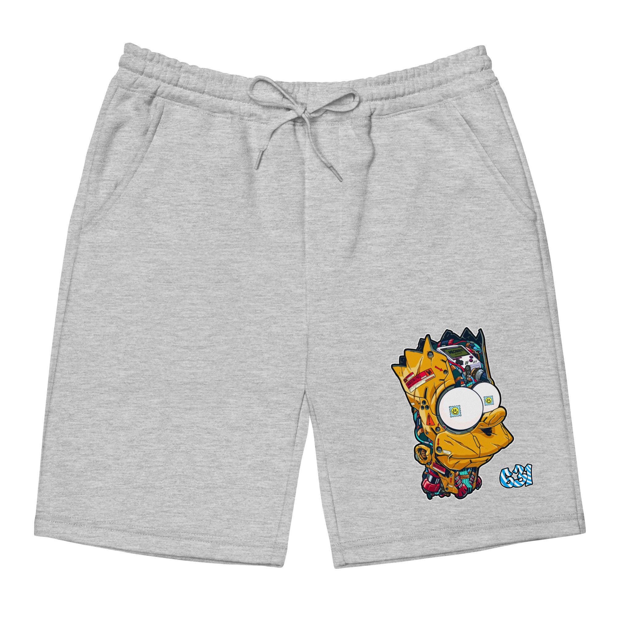 Cyber Rebel Shorts – Heather grey color variant, cyberpunk street art graphic fleece shorts