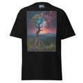 Midnight Bloom Tee featuring a starlit sky, vibrant flowers, and a majestic tree silhouette, capturing the beauty of the night in streetwear style.