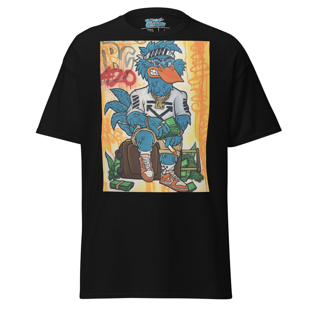 Bold Money Talks Tee with LBC’s mascot, cash-filled suitcase, and clean lines, perfect for showing off your hustle and streetwear style.