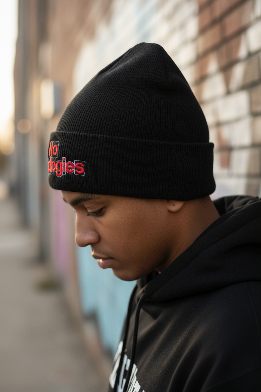 No Apologies Beanie Side View