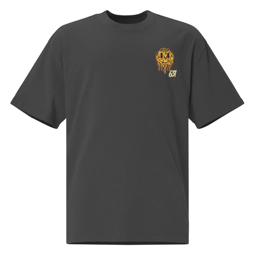 631 Oversized Drip Faded Tee in faded black - front view showing boxy fit and graphic design