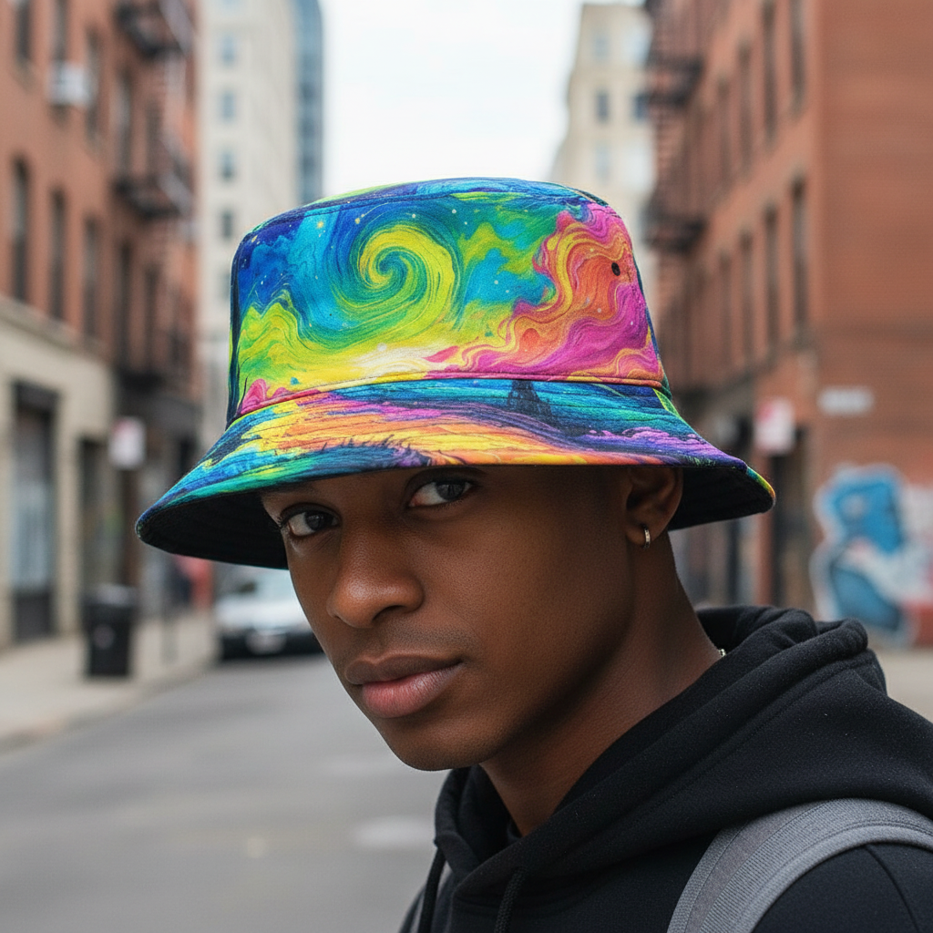 Psychedelic Nights Reversible Bucket Hat Lifestyle - Long Island Urban