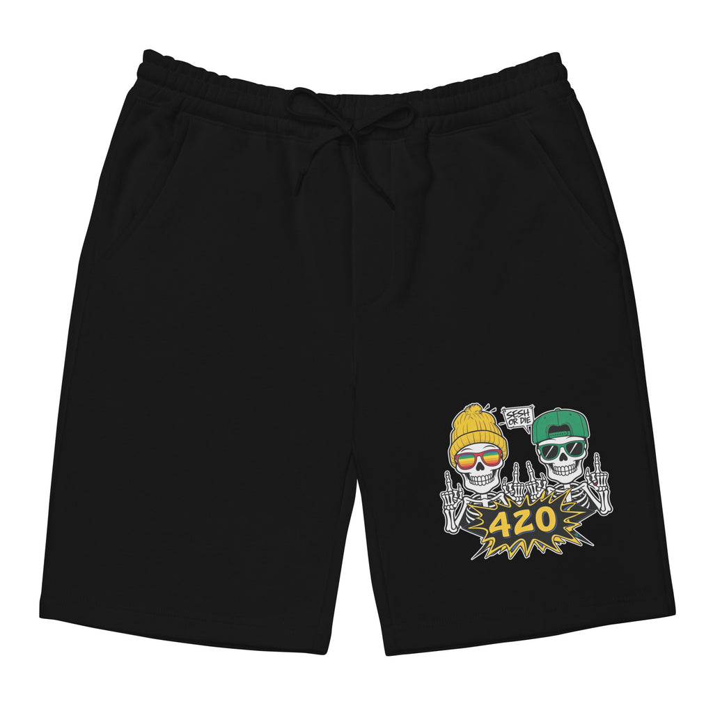 Sesh or Die Shorts 2.0 💀🌿🔥 with bold graphic, cozy fleece, and functional pockets. Perfect for streetwear, chill vibes, and off-duty comfort.