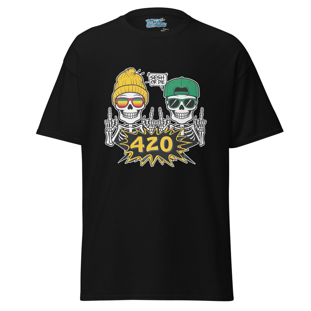 Sesh or Die Tee 2.0 featuring a bold skull graphic, perfect for streetwear lovers who embrace unapologetic style and fierce energy.