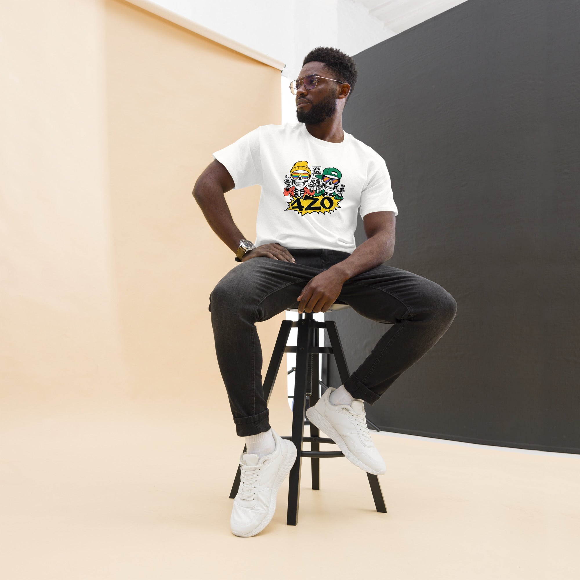  Sesh or Die Tee with a rebellious skeleton design, designed for those who embrace unapologetic streetwear style and 420 culture.