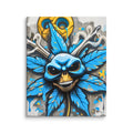 Sinister Bloom canvas art, featuring a skull, cannabis leaf, and graffiti style for a bold, edgy statement piece in any room.