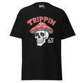 Psychedelic Trippin’ Skull graphic tee with colorful sonic waves, designed for music enthusiasts and festival lovers. Ideal for bold street style.