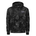 the 631 Gallery X Champion tie-dye hoodie in black front view, embroidered gallery logo premium streetwear