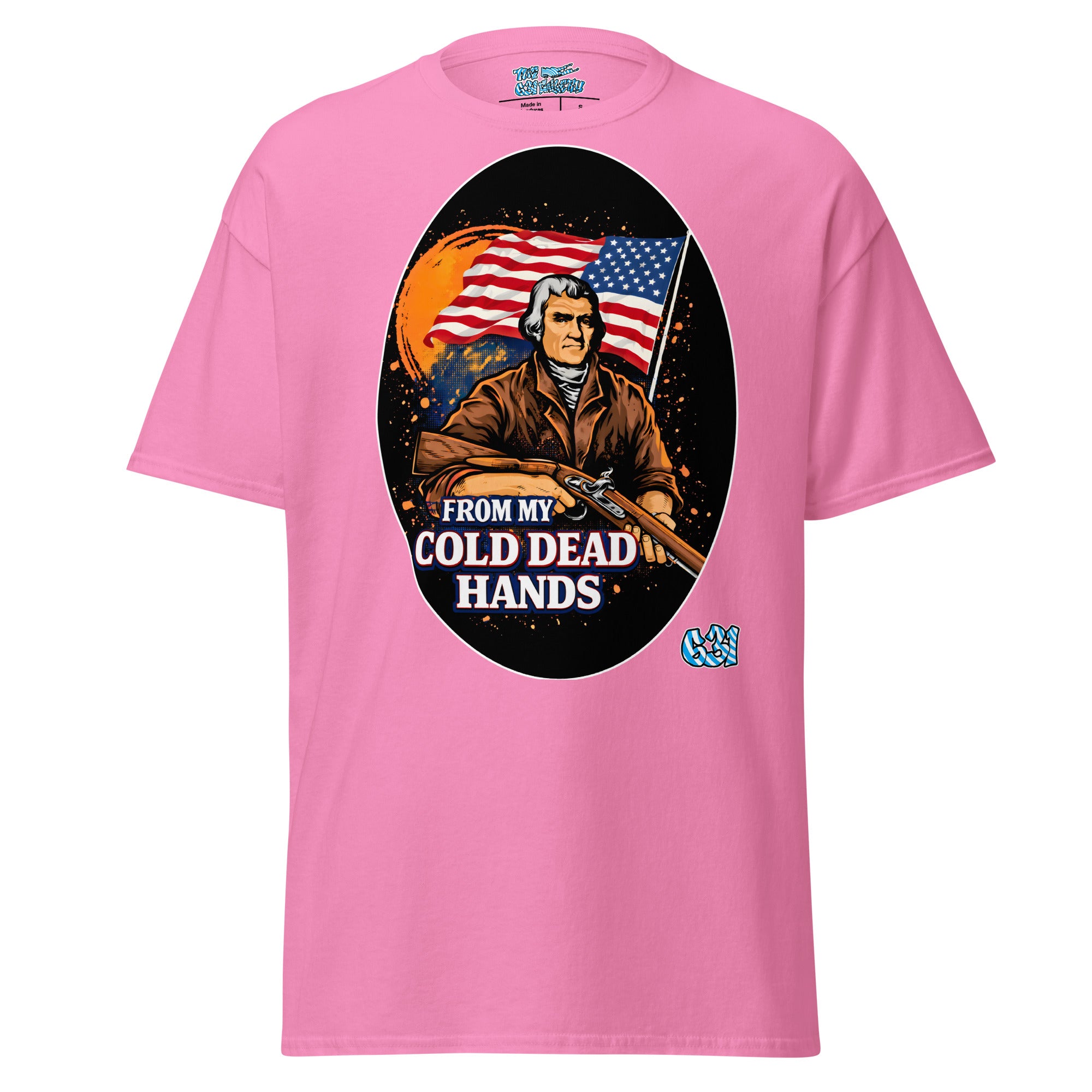Cold Dead Hands Tee – Azalea color variant, unisex Americana streetwear graphic tee