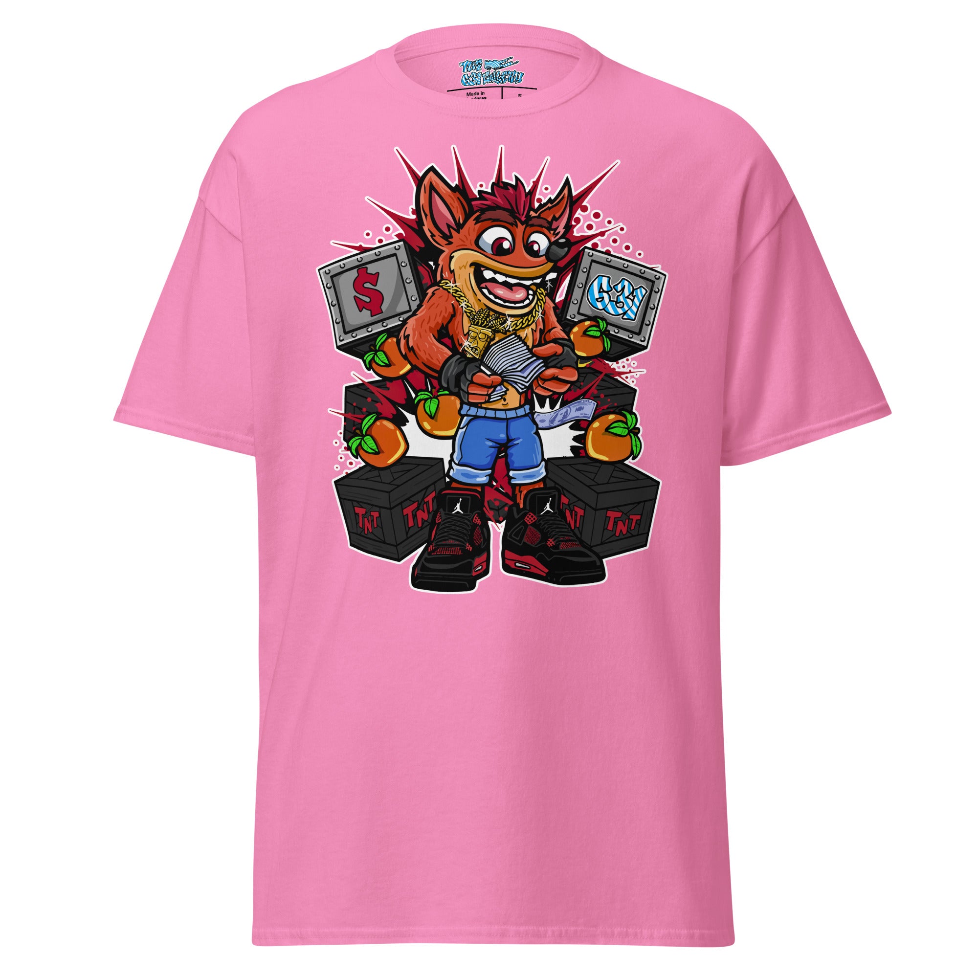 TNT Trouble Tee – Azalea color variant, unisex retro gaming streetwear graphic tee