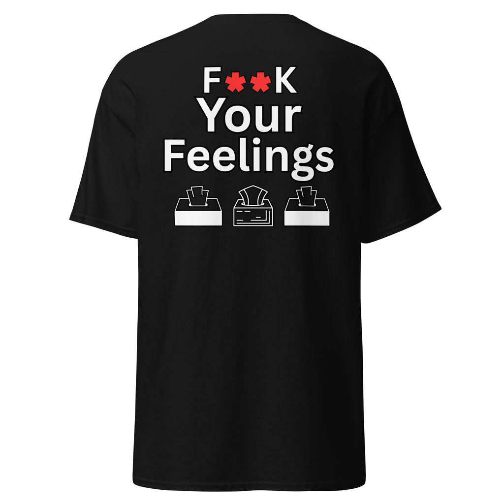 Rear view of model wearing black ‘Tough Love’ tee showcasing the back graphic.