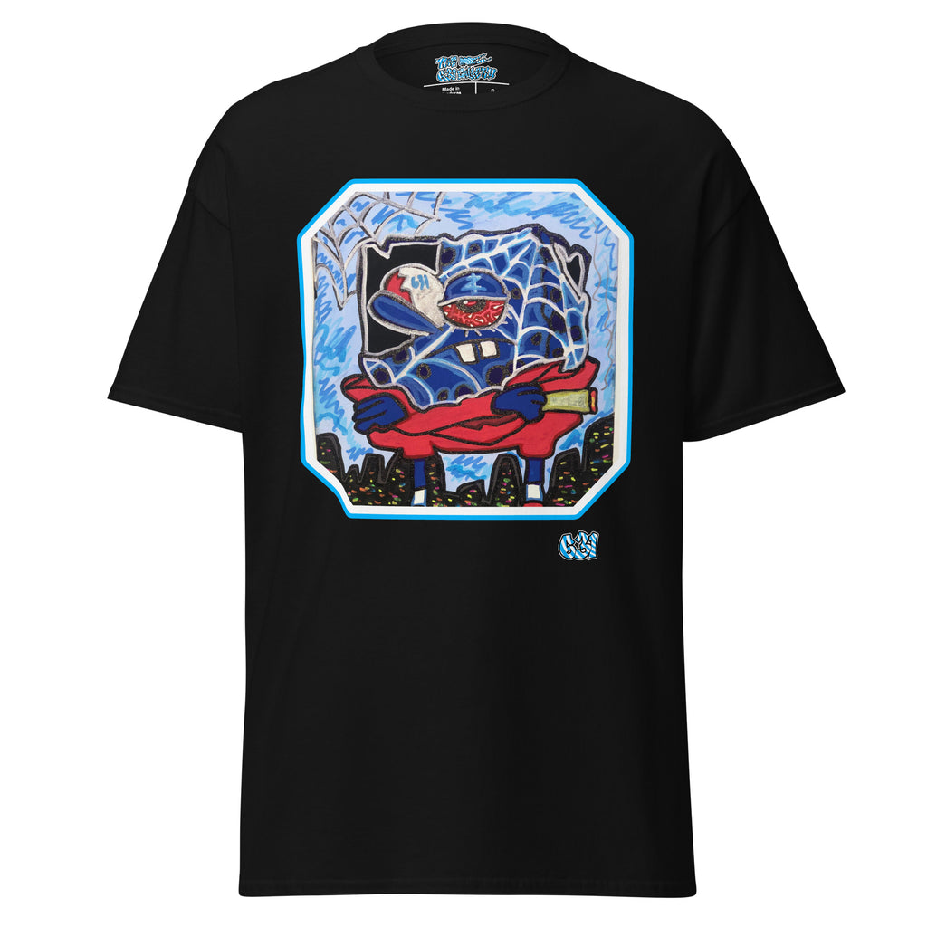 Spider Sponge Remix Tee – Black graphic tee with SpongeBob Spider-Man mashup artwork, front view