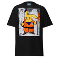 Shockwave Saiyan Tee – Black graphic tee with Pikachu in Goku gi anime mashup artwork, front view