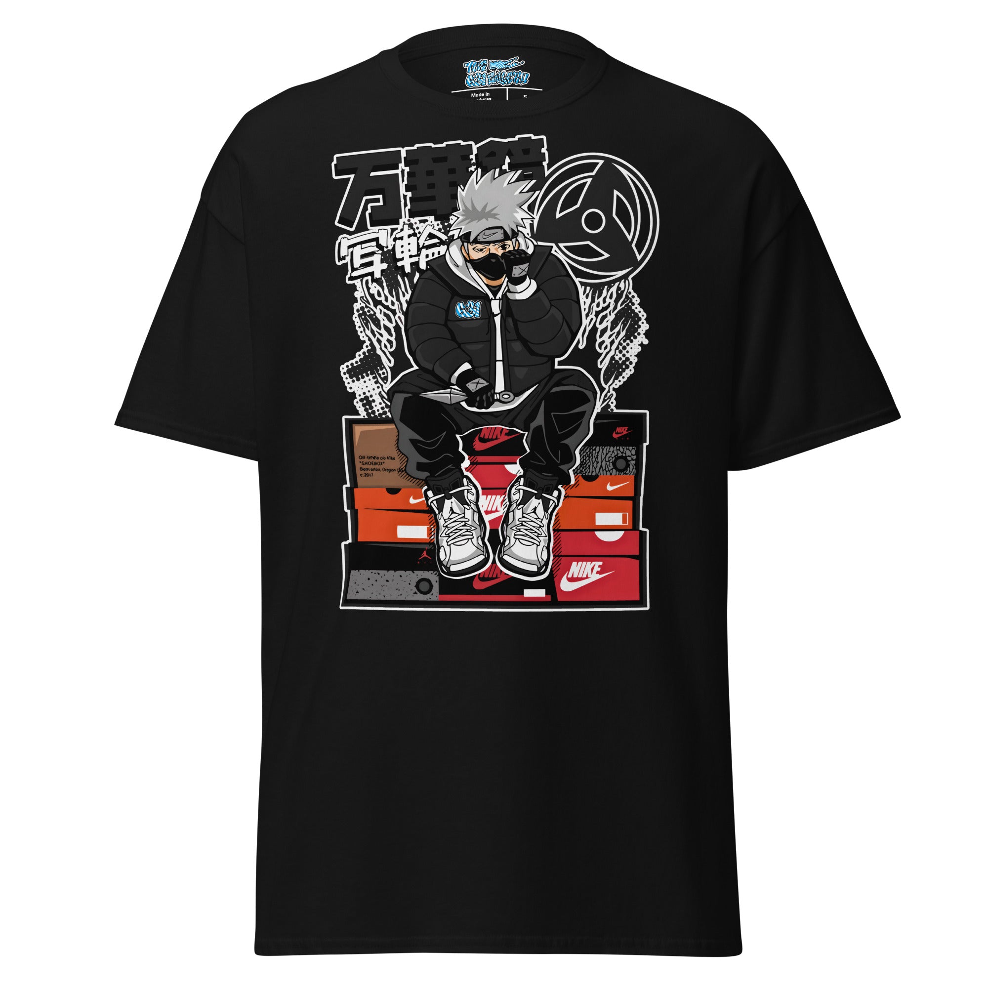 Street Shinobi Tee – Black graphic tee with anime character on boombox sneaker culture artwork, front view