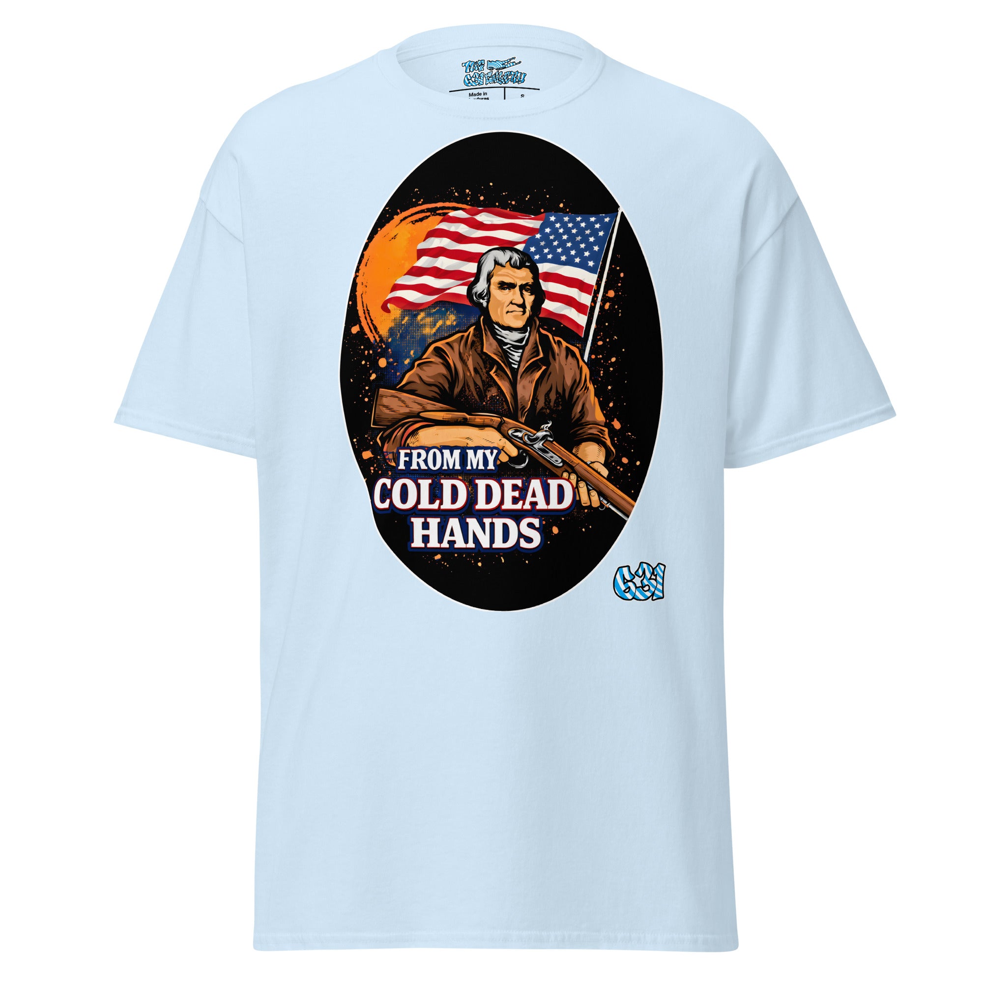 Cold Dead Hands Tee – Light blue color variant, The 631 Gallery premium Americana graphic tee