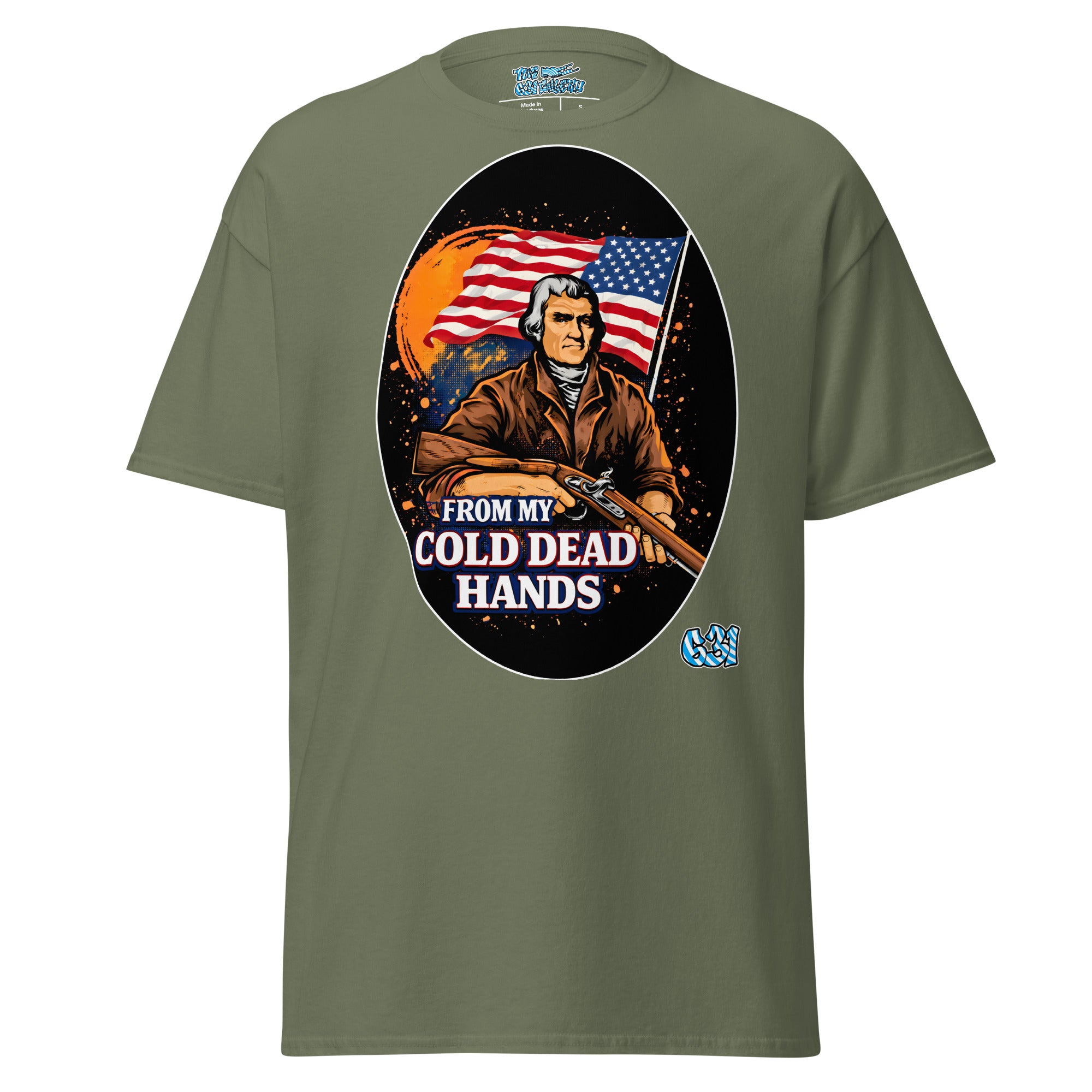 Cold Dead Hands Tee – Military green color variant, premium cotton patriotic statement graphic tee