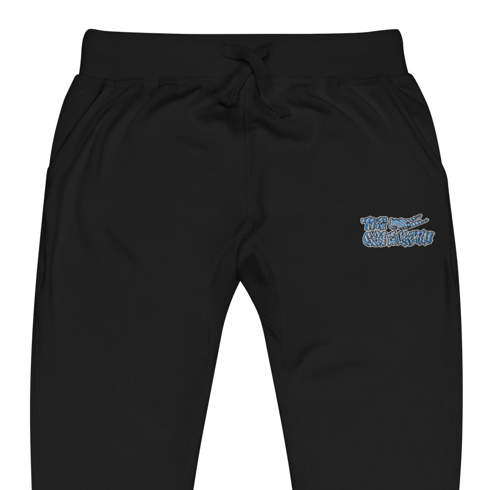 The 631 Gallery fleece sweatpants in black, unisex cotton sweatpants close-up view