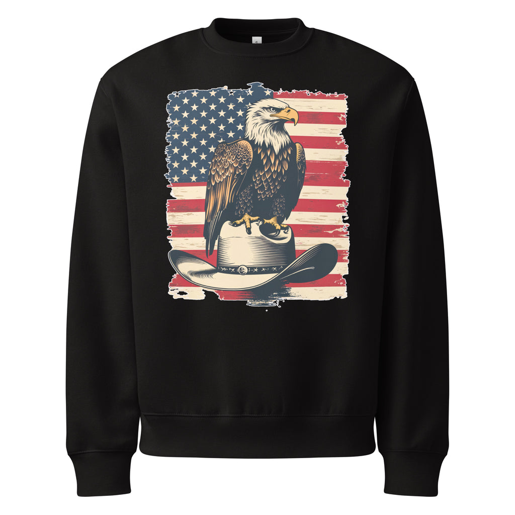 Freedom Flight oversized sweatshirt in black with Americana eagle and flag design, heavyweight fleece