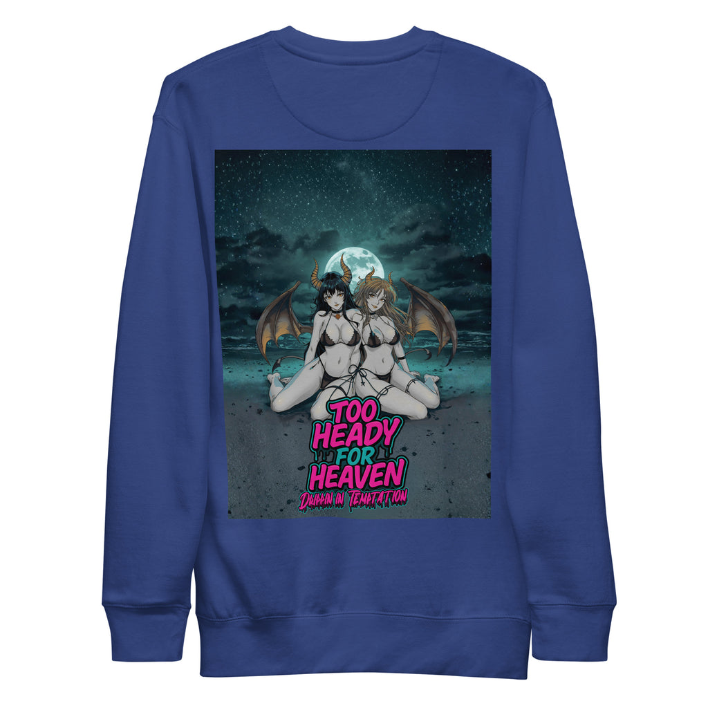 Too Heady X 631 Gallery premium sweatshirt in team royal back view, heavyweight fleece