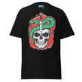 Bold Venom Blade Tee with skull, serpent, and dagger graphic for a rebellious, edgy look in streetwear fashion. Perfect for bold and powerful style.